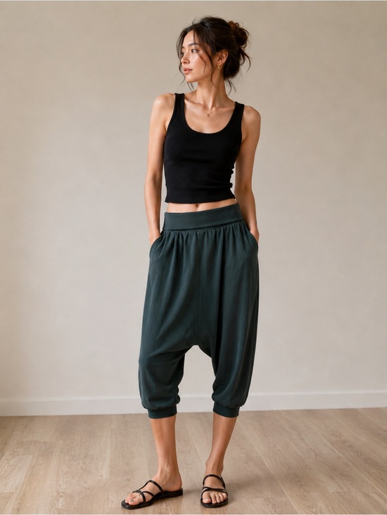 Melow per Melissa Bolduc Pants - Melow per Melissa Bolduc Forest Green Harem Crop Pants